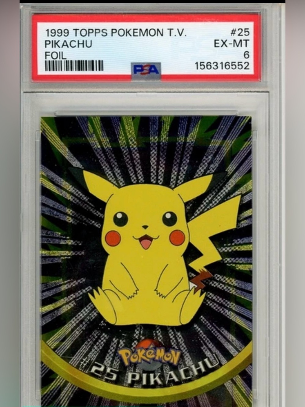 1999 TOPPS POKEMON TV PIKACHU #25 FOIL PSA 6 EX-MT